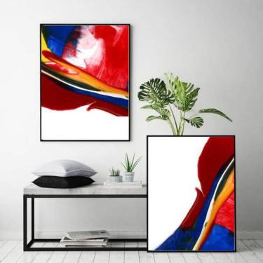 Imagem de Kit 2 Quadros Decorativos Abstrato Multicolorido 34x23cm