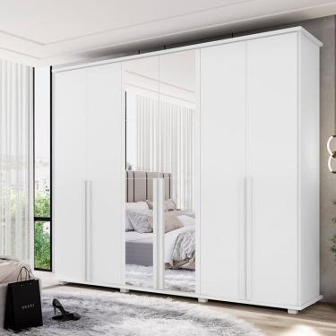 Imagem de Guarda-Roupa 6 Portas com Espelho com 5 Gavetas Internas 1 com Divisória e Maleiro Estrela Branco