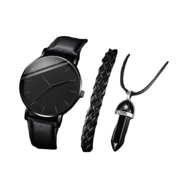 Imagem de Conjunto De Relógio De Quartzo Com Pulseira De Couro Casual Masculino 