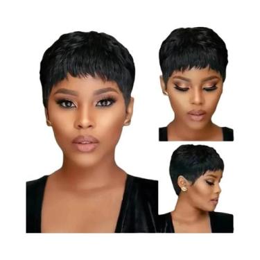 Imagem de Peruca Curta Lisa De Cabelo Humano Remy Brasileiro Para Mulheres Negra