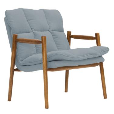 Imagem de Poltrona Hermes Base Madeira Castanho Bouclé Azul Claro - Nexta Casa