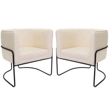 Imagem de Kit 02 Poltronas Decorativas Betina Base Aço Preto Bouclé Off White - Nexta Casa