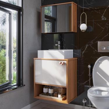 Imagem de Gabinete De Banheiro Lotus Movelove 2 Portas Com Espelheira Jequitiba/off White