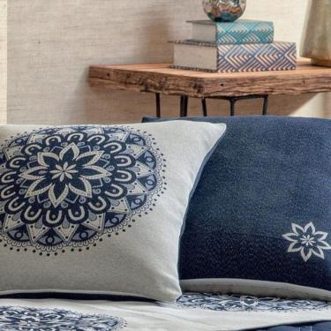 Imagem de Almofada Decorativa Turin Quadrada Com Refil 58% Algodão / 42% Poliéster - Mandala Marinho