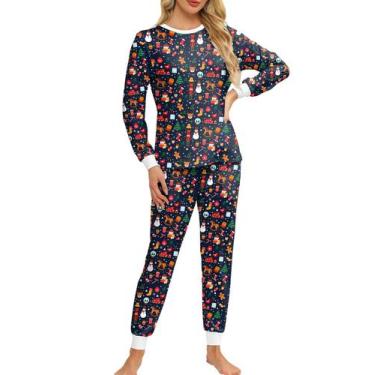 Imagem de Conjunto de pijama feminino Opemiby, blusa de manga comprida com calça