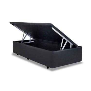 Imagem de Cama Box com Baú Solteiro Base Sintética Estrutura em Madeira Pistões a Gás Cinza