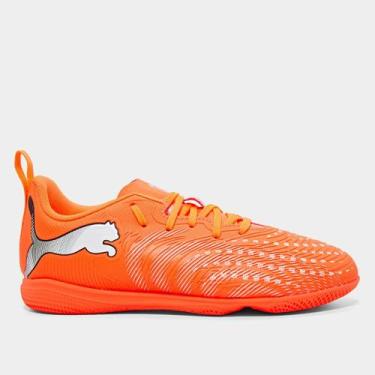 Imagem de Chuteira Infantil Futsal Puma Future 9 Play Unissex, Laranja, 34