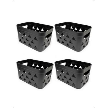 Imagem de Kit 4 Cestos Organizadores Caixa Multiuso 4,7 Litros Premium - Preto -