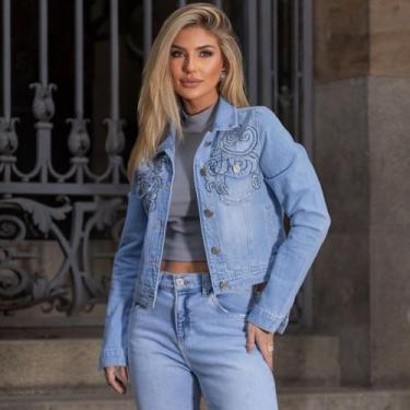 Imagem de Jaqueta Jeans Com Pedraria Feminina Revanche Januária, P