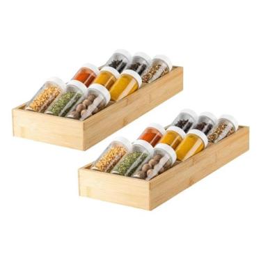Imagem de Kit 2 Porta Condimento Tempero 9 Potes Vidro Com Base Bambu Ou