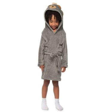 Imagem de Roupão Infantil Menino Capuz Fleece Leãozinho Cinza Tileesul, 8