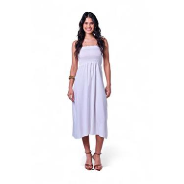 Imagem de Vestido Feminino Longo Lastex - Rabbithos, M, Branco