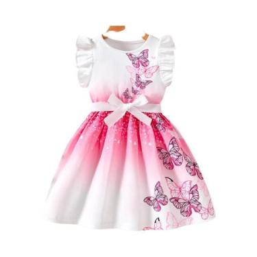 Imagem de Vestido De Malha Com Babados Para Meninas, Estampa De Borboleta, Gola 
