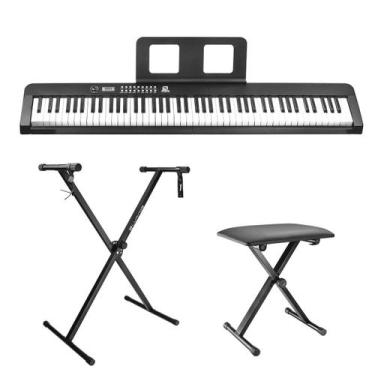 Imagem de Kit Piano Digital GrandKey 88 Sonoros Com Suporte Regulável E Banco Em