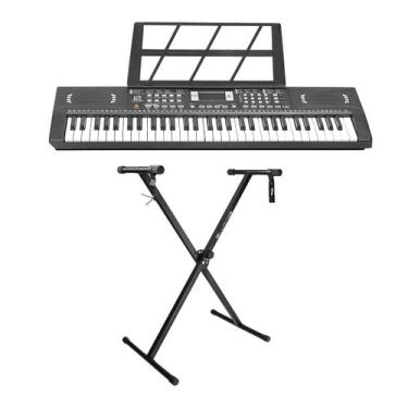 Imagem de Kit Teclado Musical 61 Teclas Com LED Para Estudo 100 Timbres/Ritmos E
