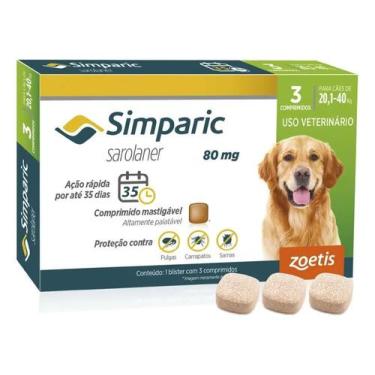Imagem de Simparic 80mg Antipulgas Carrapatos Cães 20,1-40kg 3 Comprim - Congrat