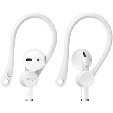 Imagem de elago Ganchos de ouvido compatível com AirPods Pro e 3, 2, 1, acessórios antiderrapantes, ajuste confortável, design ergonômico, construção de TPU durável, perfeito para exercícios [branco]