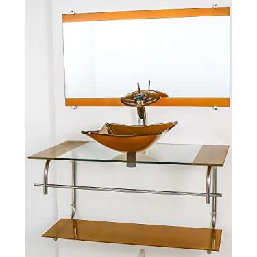 Imagem de GABINETE DE VIDRO PARA BANHEIRO INOX 90CM CUBA QUADRADA DOURADO REAL