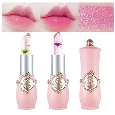 Imagem de 2 peças de cristal flor geleia batom que muda de cor batom mágico brilho labial transparente com flor interna, flor transparente PH geleia cristal batom mágico prime lábio mudança de cor muda de cor conjunto 3