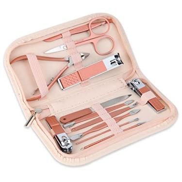 Imagem de BENLEEDUO Kit de Manicure e Beleza Feminino e Elegant, Ouro Rosa, Aço Inoxidável, 12 em 1, com Bolsa de Couro Rosa, Adequado para Casa, Trabalho, Viagens e Presente