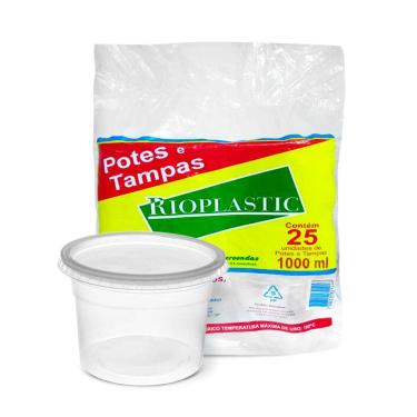 Imagem de Pote de Plástico Descartável com Tampa 1000ml 25 Unidades