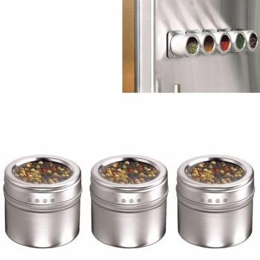 Imagem de Porta Condimentos e Temperos 6 Potes Magnéticos Em Aço Inox e 1