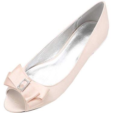 Imagem de Sapato feminino com laço peep toe casamento peep toe sem salto para noivas no escritório, Champanhe, 7