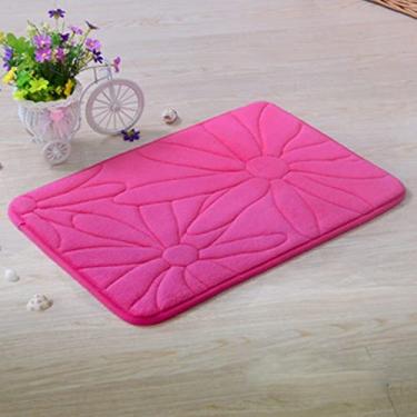Imagem de Tapete de banheiro de espuma de memória absorvente super confortável macio antiderrapante veludo coral tapete de banheiro fácil de secar na máquina tapete de banheiro, vermelho rosa 40 x 60 cm