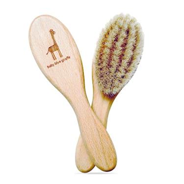 Imagem de Escova de cabelo para bebê super macia da baby blue girafa: 100% feita na Alemanha de madeira de faia natural e pelo de cabra