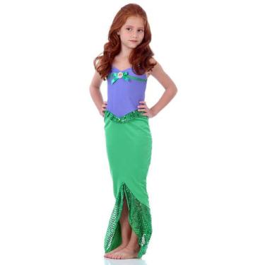 Vestido Infantil Fantasia Princesa Ariel Sereia Longo Cauda