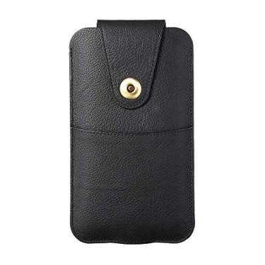 Imagem de bolsa de telefone Para iPhone 11 Pro 8 x 7 6s Genuine Leather Cellphone Celster Caso com suporte de cartão de crédito, para Samsung Galaxy S3 S4 S6 S7 S6edge S10E caso crossbady (Color : Black)