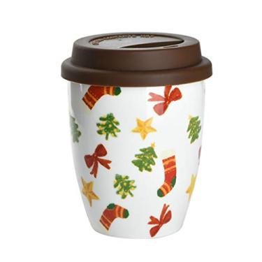 Imagem de Caneca de cerâmica Cabilock de 380 ml com estampa de Natal e chá de café e água com tampa de silicone Caneca de café da manhã para bar, cozinha, casa, estilo 1