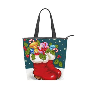 Imagem de Bolsa feminina de lona durável, botas de Natal Feliz Ano Novo, bolsa de ombro grande para compras