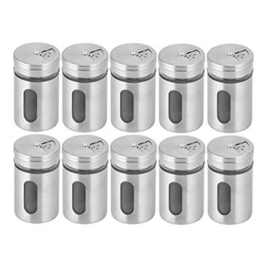 Imagem de Kit com 10 Saleiros Porta Condimento Pimenta Pote Vidro Aço Inox Visor
