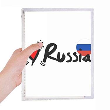 Imagem de Caderno com a palavra "I Love Russia" em formato de coração com folhas soltas e diário recarregável