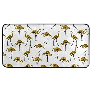 Imagem de Tapete para área de conforto, tapete antiderrapante de flamingos com glitter dourado, tapete antifadiga para sala de jantar, lavanderia, escritório, corredor, 99 x 50 cm