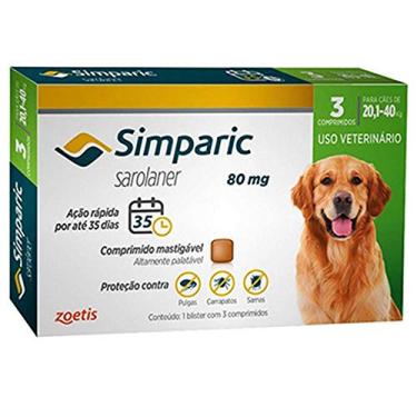 Imagem de Antipulgas Simparic cães 20,1 - 40 kg - 3 comprimidos Zoetis