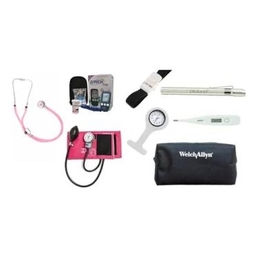 Imagem de Kit De Enfermagem Completo Com Esfigmo Esteto Glicosimetro… (ROSA)