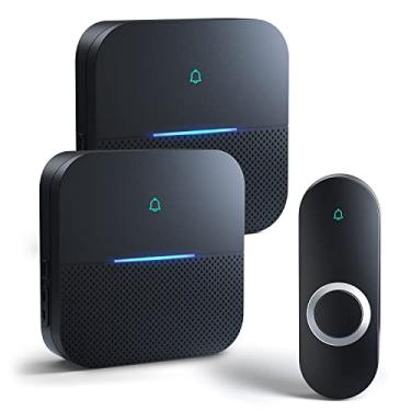 Imagem de AIDA Campainha sem fio, campainha preta à prova d'água com alcance de 30 cm, 5 níveis de volume com 58 campainhas e flash LED (2 receptores + 1 transmissor)