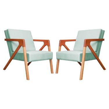 Imagem de Conjunto 2 Poltronas Monalisa Com Braços de Madeira Veludo Acqua - LM DECOR