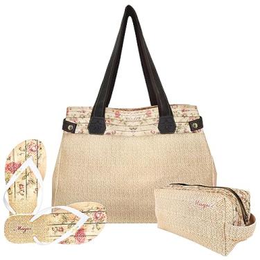 Imagem de Kit Tropical Feminino Floral com Bolsa, Necessaire e Chinelo, Magicc KIT-162