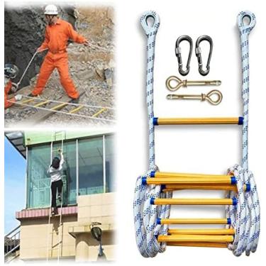 Imagem de Escada De Incêndio De Emergência Escada De Segurança Dobrável Resistente A Alumínio Com Mosquetões Para Rápida Implantação Em Incêndio, Capacidade De Peso De Até 1700 Libras,65FT/20M,YUYANAIAI