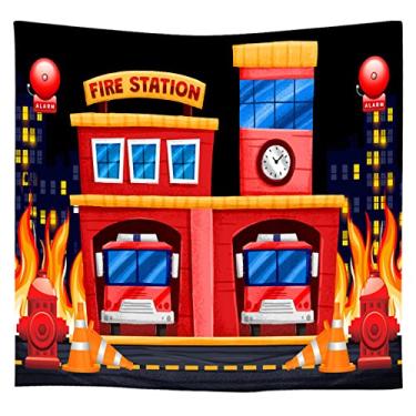 Imagem de MTMETY 1,5 x 1,5 m Tecido Macio Durável Corpo de Bombeiros Pano de Fundo Caminhão de Bombeiros Hidrante Alarme Fotografia Fundo Silhueta Cidade Resgate Bombeiro Artigos de Festa Decoração Photo Cabine Adereços de Estúdio RBJLSME007