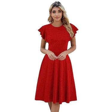 Imagem de Camisa Feminina Solid Ruffle Trim -line Dress (Color : Red, Size : CH)