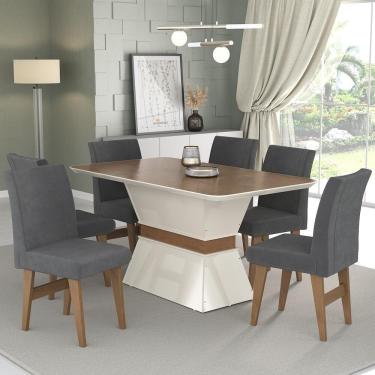 Imagem de Conjunto Mesa de Jantar 160 cm com 6 cadeiras Oslo Multimóveis EX1010 Madeirado/Off White/Grafite