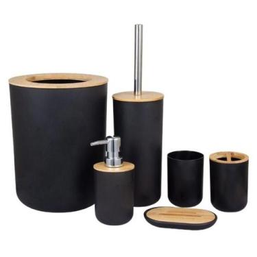 Imagem de Kit De Banheiro Lixeira Saboneteira Moderno C/ Bambu 6 Peças - Sanxia