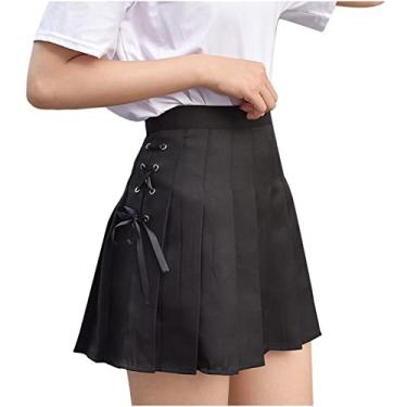 Imagem de Saia feminina slim túnica para mulheres midi plissado xadrez corte alto saia evasê 2024 na moda, Y-543 Preto, P