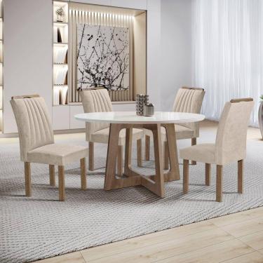 Imagem de Conjunto Mesa Arizona 120cm com 4 Cadeiras Arizona Tampo Redondo Plus com Vidro Chocolate/Off White/Bege
