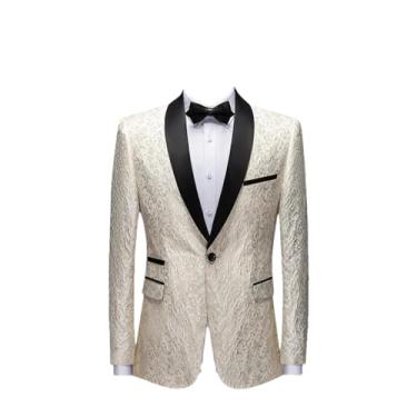 Imagem de Jaqueta masculina skinny smoking casual blazer floral jacquard xale lapela fantasia festa de casamento blazer masculino, Champanhe, Medium