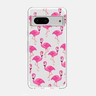 Imagem de Blingy's Capa para Google Pixel 7a, feminina e feminina, linda estampa de flamingo tropical, design de animal fofo, transparente, transparente, transparente, transparente, compatível com Google Pixel 7a (flamingos rosa)